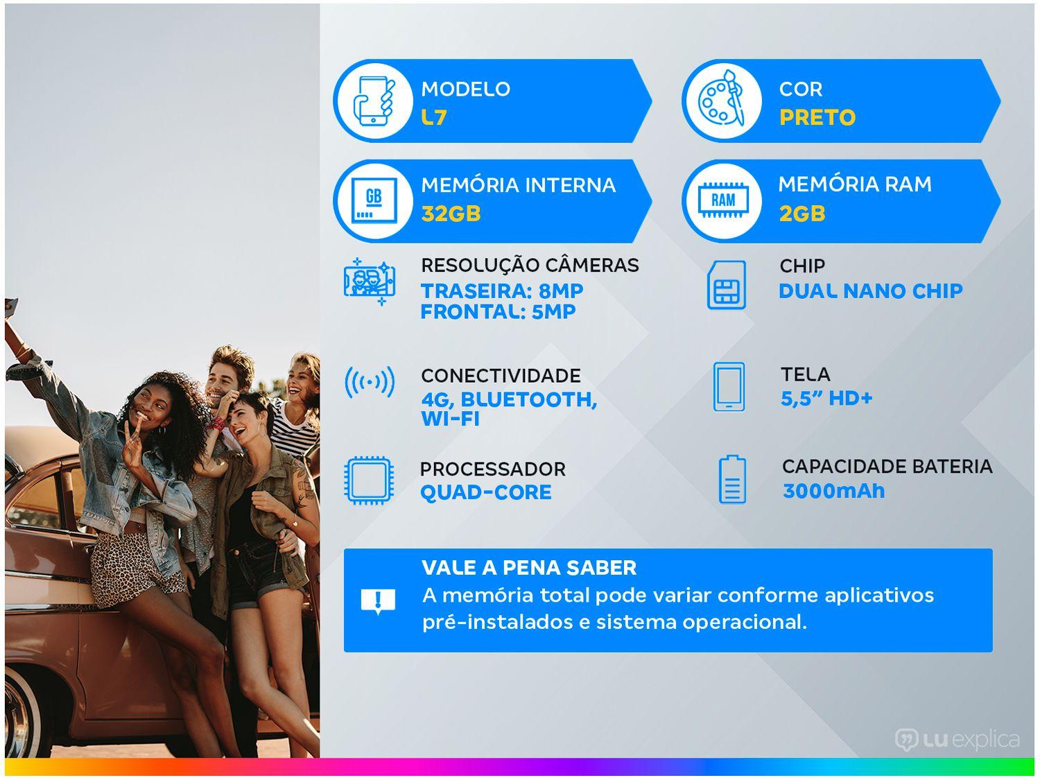 Smartphone TCL L7 32GB Preto 4G Quad-Core
