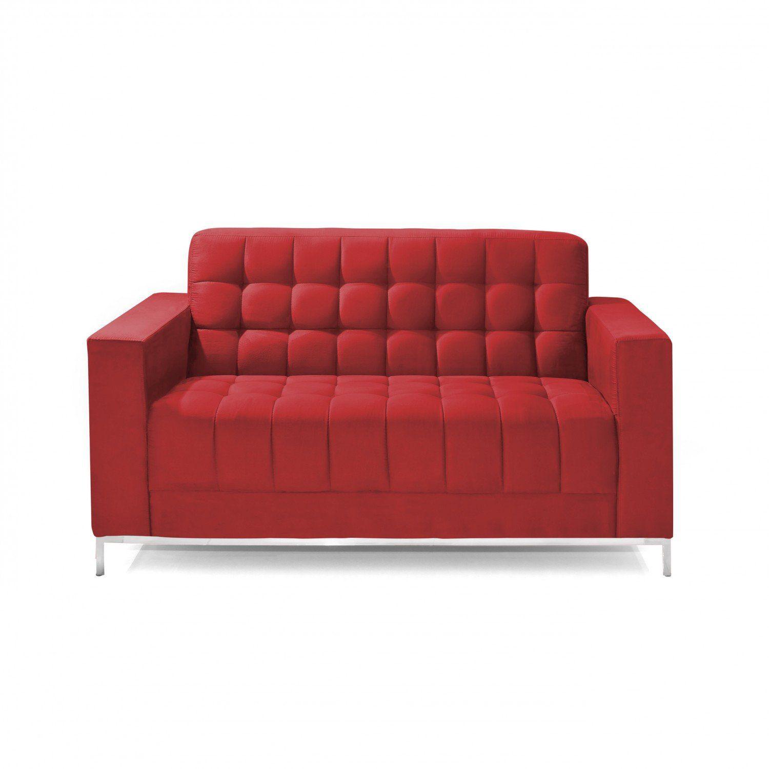 Sofá 2 Lugares em Veludo Liso 150cm Classic Império Sofás Vermelho