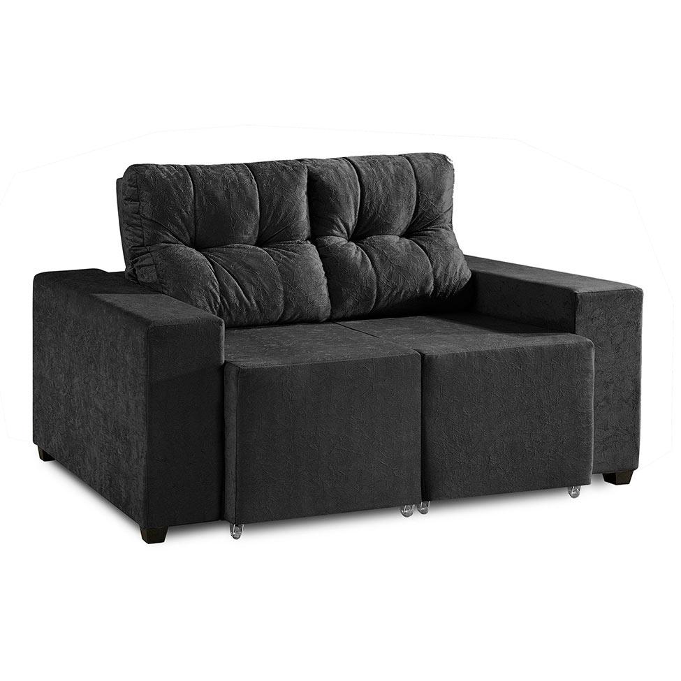 Sofá 2 Lugares Retrátil e Reclinável Bahrein Suede Amassado Preto