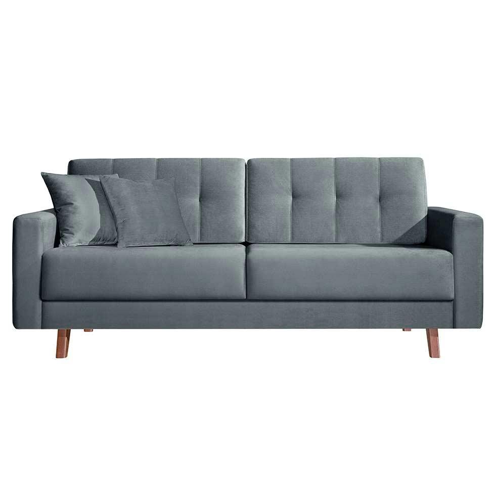 Sofá 3 Lugares Acqua Veludo Cinza Mobly Sofás Magazine Luiza