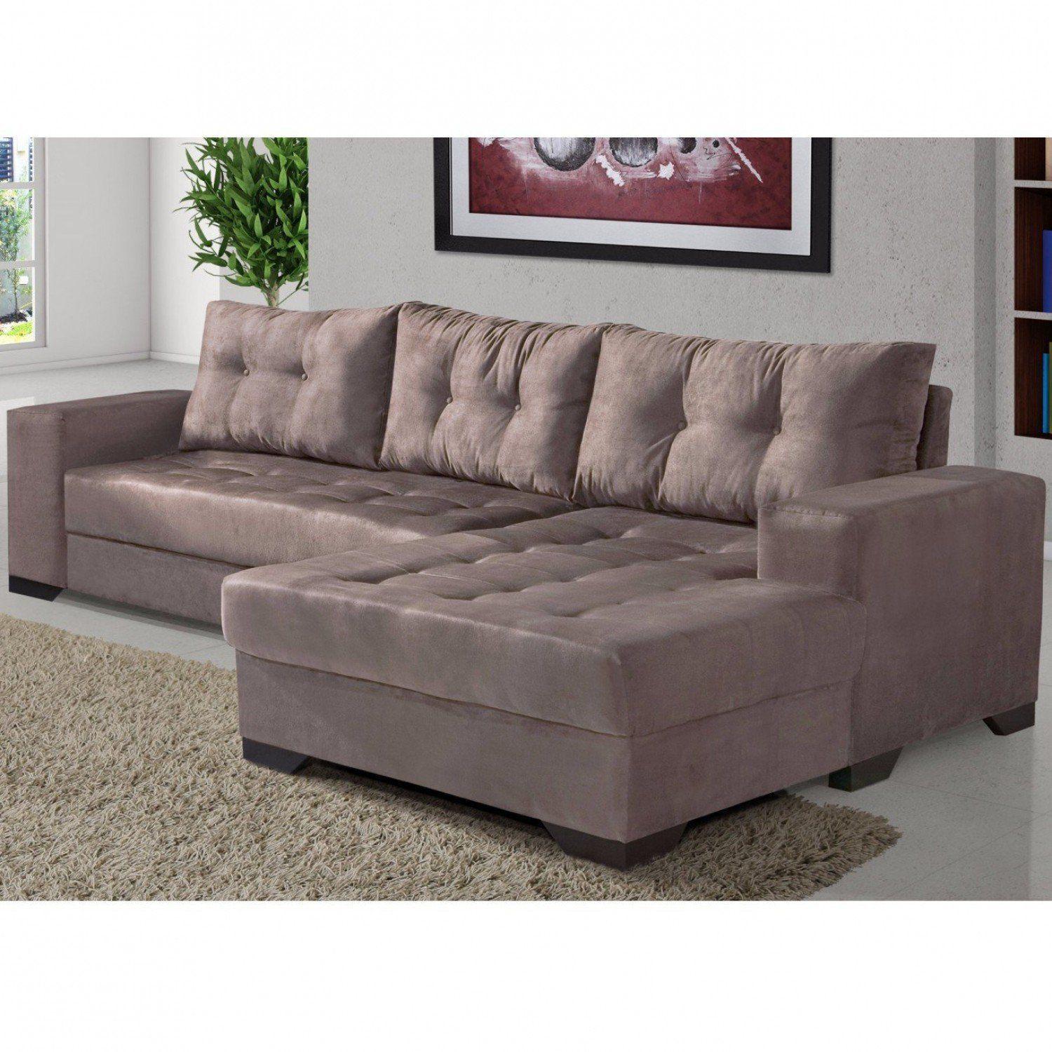 Sofá 3 Lugares com Chaise Bia Império Estofados Marrom Claro Sofá 3