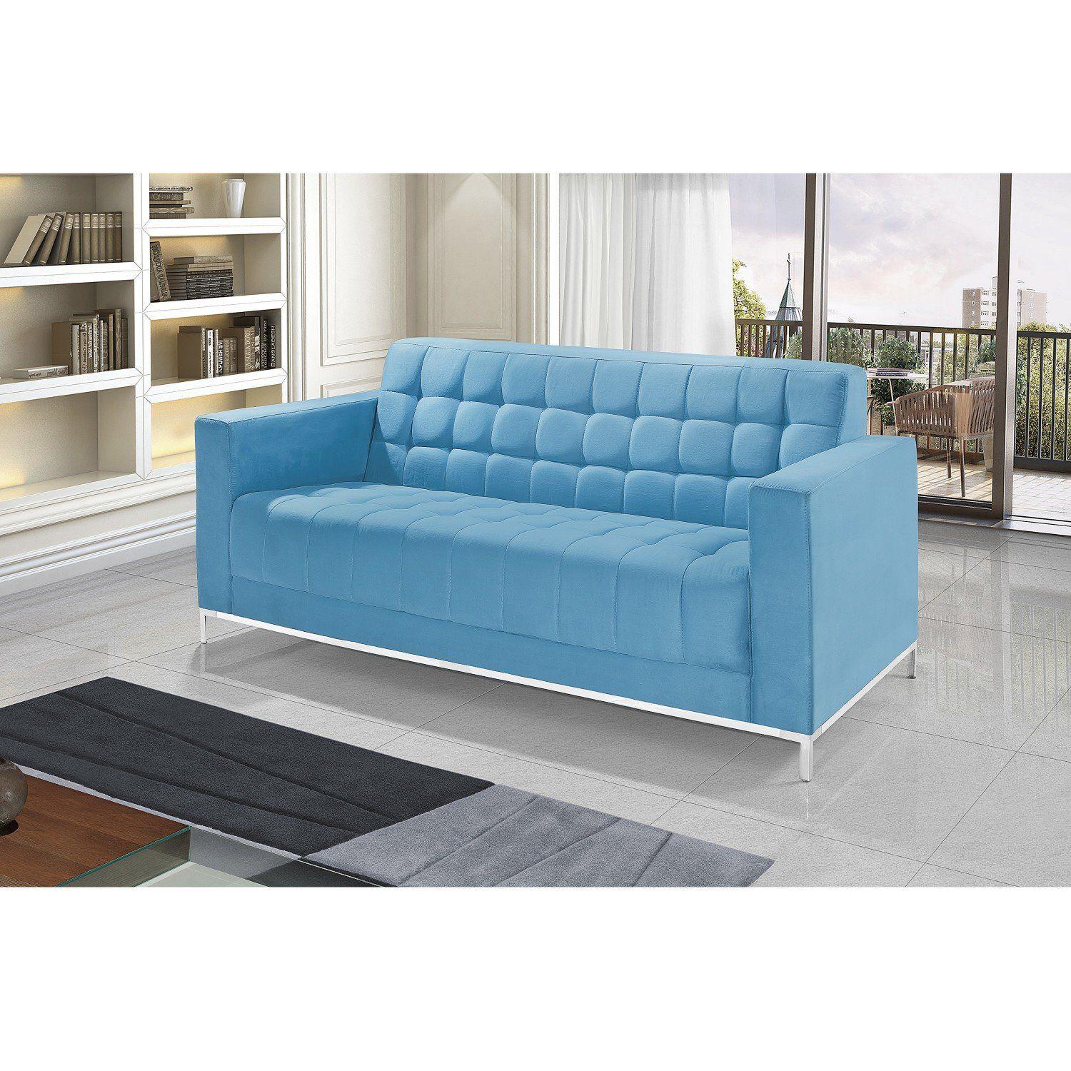 Sofá 3 Lugares em Veludo Liso 180cm Classic Império Sofás Azul