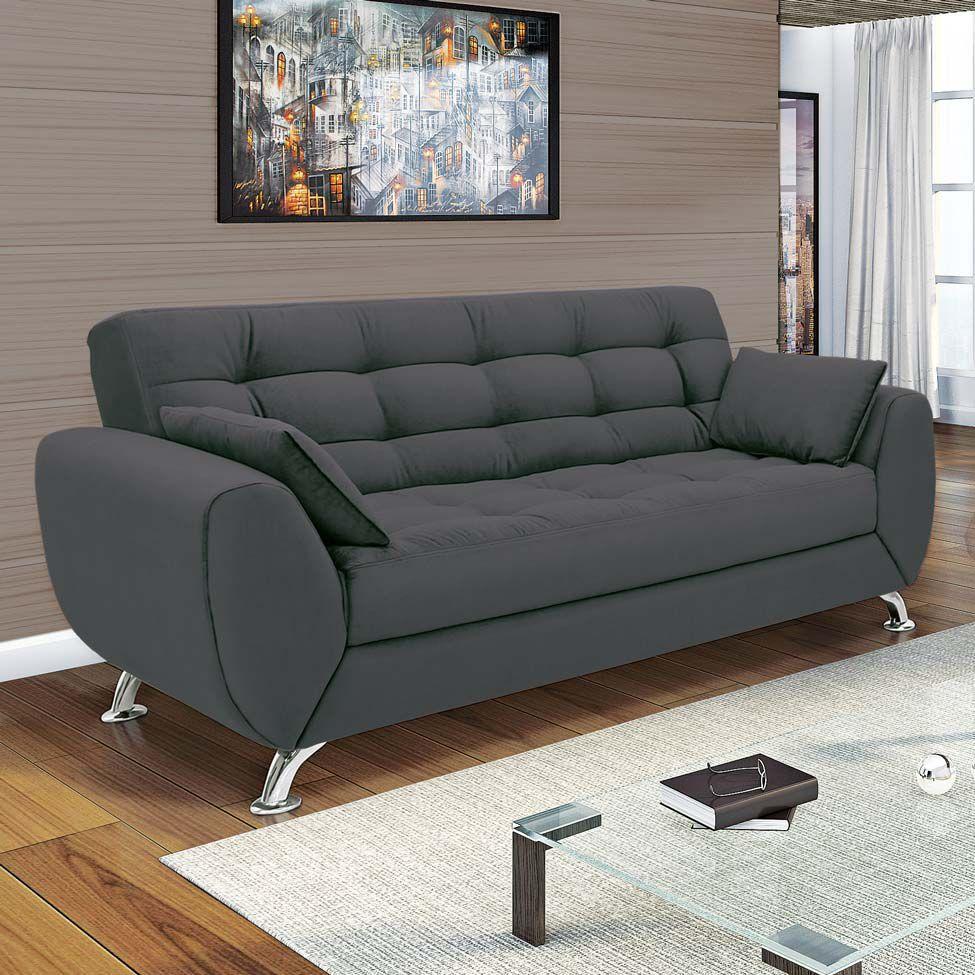 Sofá 3 Lugares Larissa Suede Cinza LinoForte Sofá 3 Lugares