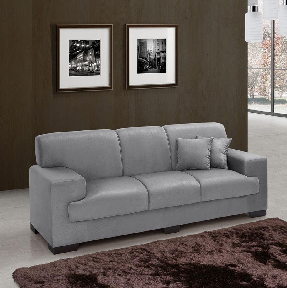 Sofá 3 Lugares Manuela Suede Cinza Império Estofados Sofá 3 Lugares