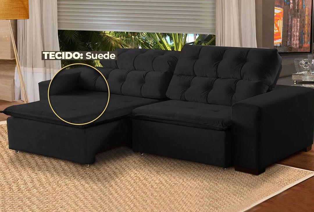Sofa 3 Lugares Retratil E Reclinavel Alasca 0cm Pillow Tecido Suede Megasul Cor Preto Sofas Magazine Luiza