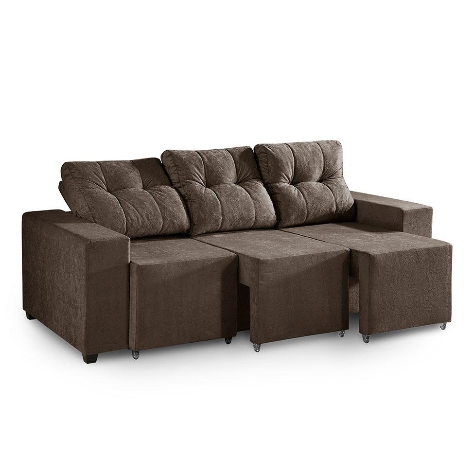 Sofá 3 Lugares Retrátil e Reclinável Bahrein Suede Amassado Marrom