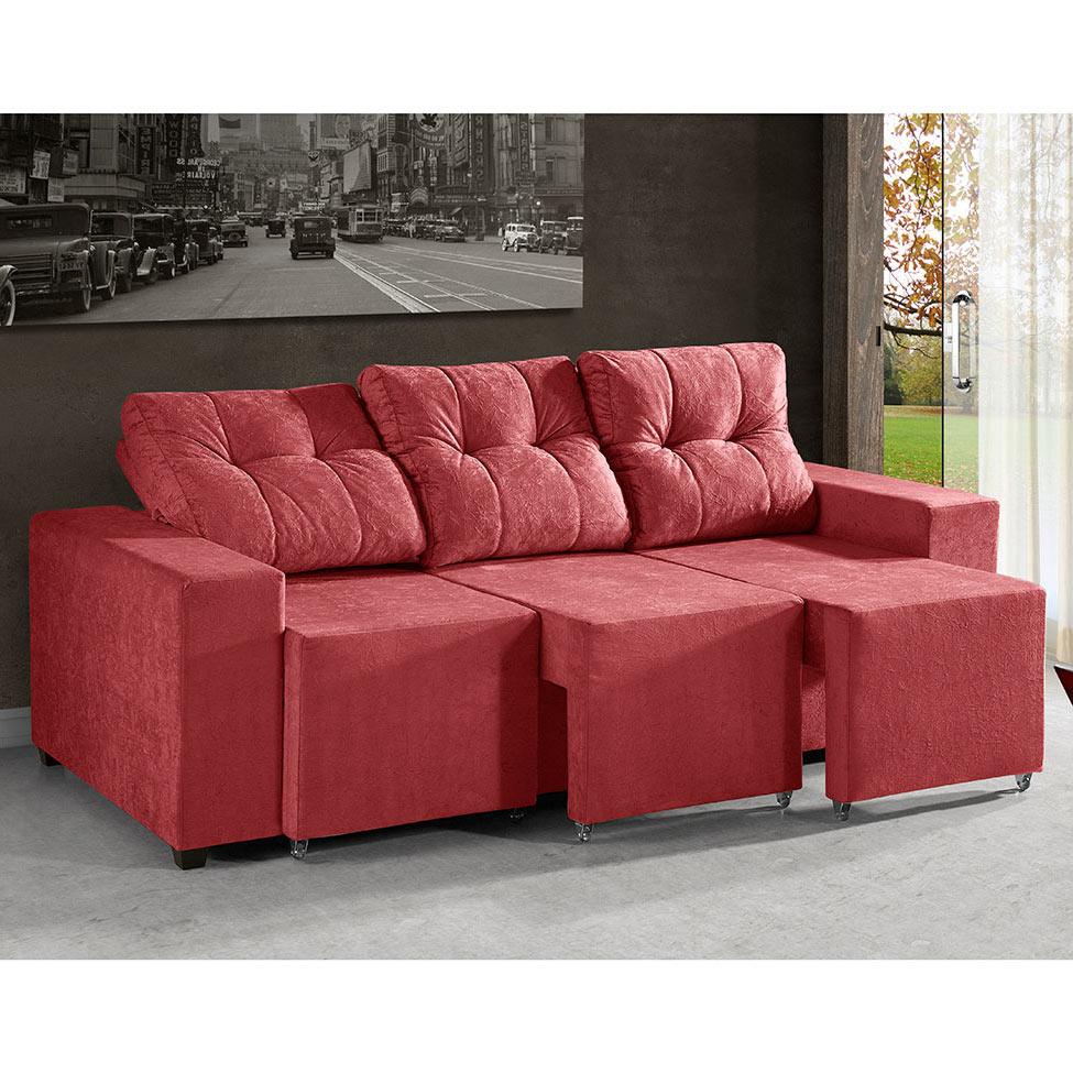 Sofá 3 Lugares Retrátil e Reclinável Bahrein Suede Amassado Vermelho