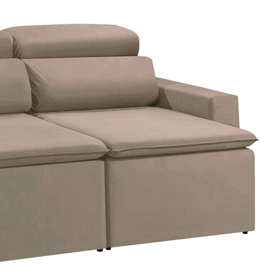 Sofá 3 Lugares Retrátil e Reclinavél Hanôver Suede Bege 180 cm Mobly Sofás Magazine Luiza