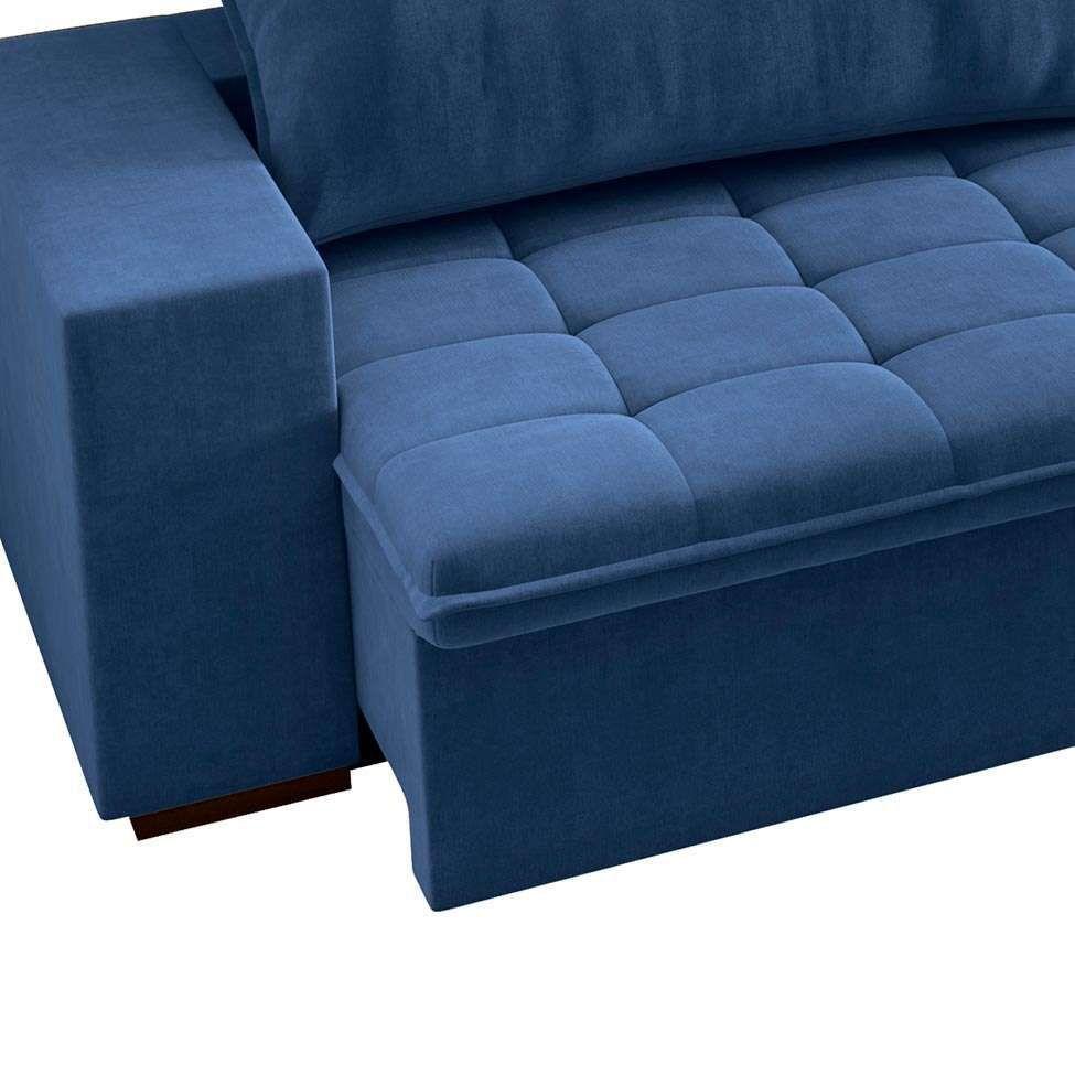 Sofá 3 Lugares Retrátil e Reclinável Niterói Veludo Azul Marinho 210 cm