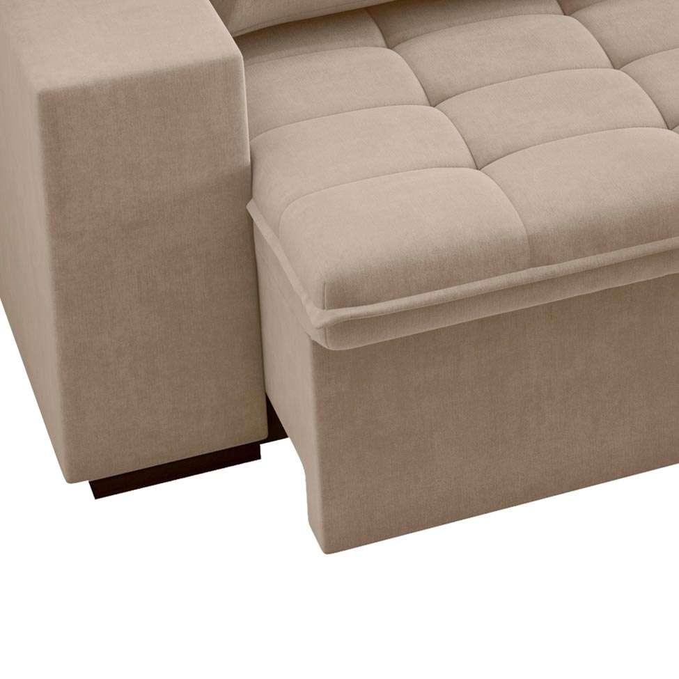 Sofá 3 Lugares Retrátil e Reclinável Niterói Veludo Bege 210 cm