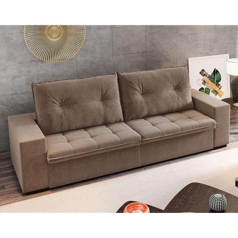 Sofá 3 Lugares Retrátil e Reclinável Niterói Veludo Marrom 210 cm