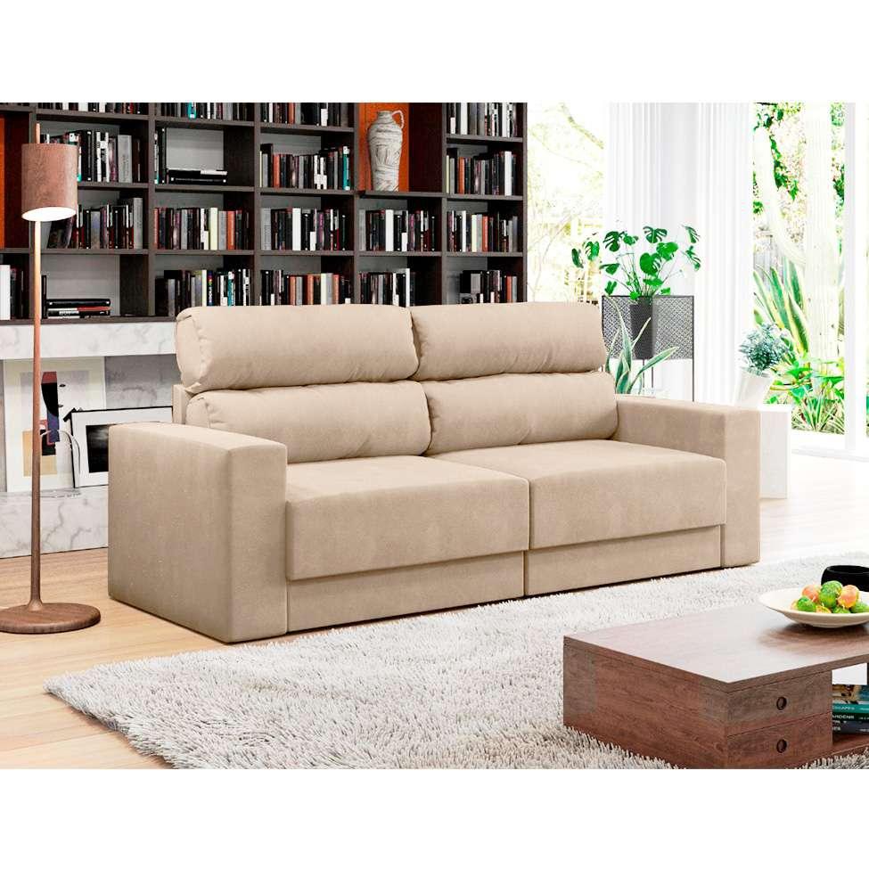 Sofá 3 Lugares Retrátil e Reclinável Porto Alegre Suede Bege 180 cm
