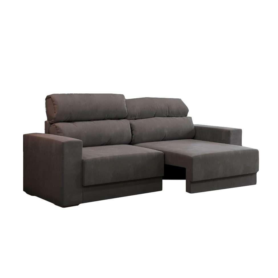 Sofá 3 Lugares Retrátil e Reclinável Porto Alegre Suede Grafite 180 cm