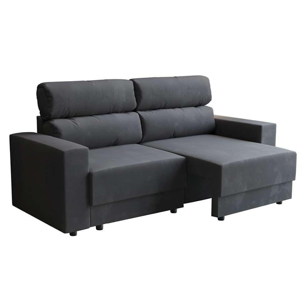 Sofá 3 Lugares Retrátil e Reclinável Porto Alegre Suede Grafite 180 cm