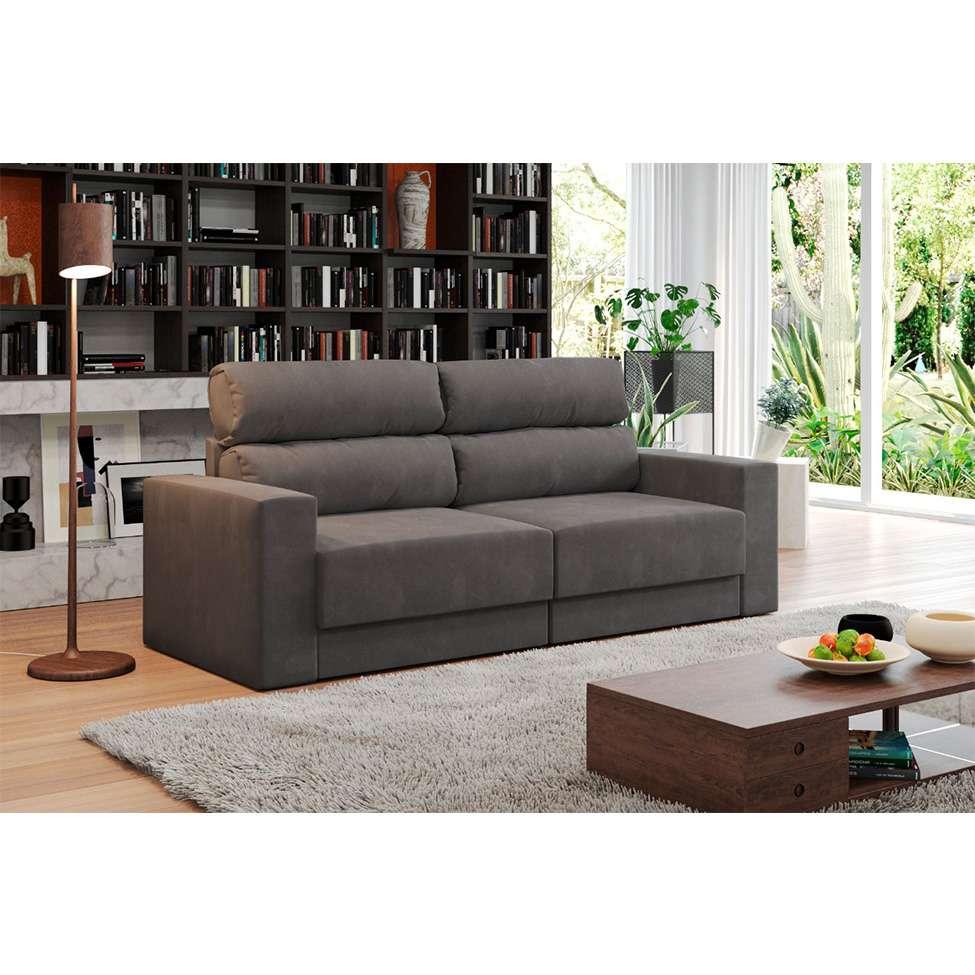 Sofá 3 Lugares Retrátil e Reclinável Porto Alegre Suede Grafite 180 cm