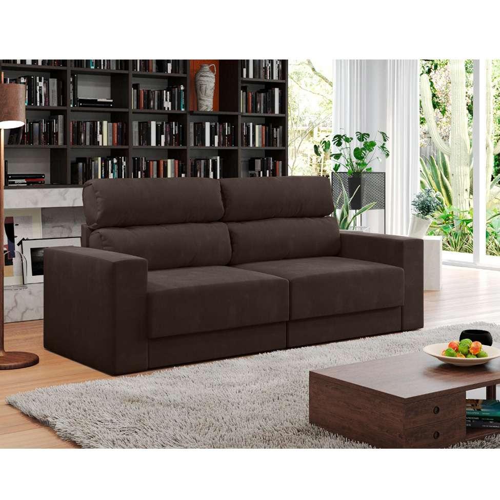 Sofá 3 Lugares Retrátil e Reclinável Porto Alegre Suede Marrom 180 cm