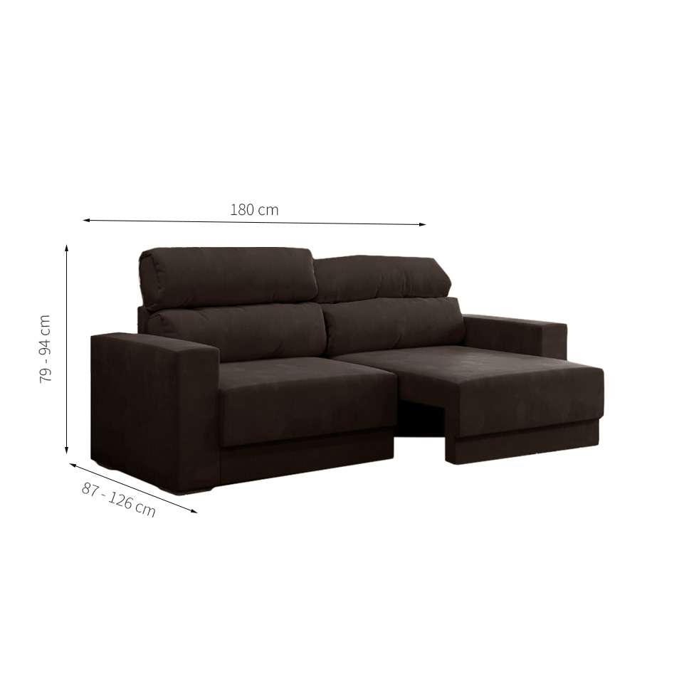 Sofá 3 Lugares Retrátil e Reclinável Porto Alegre Suede Marrom 180 cm