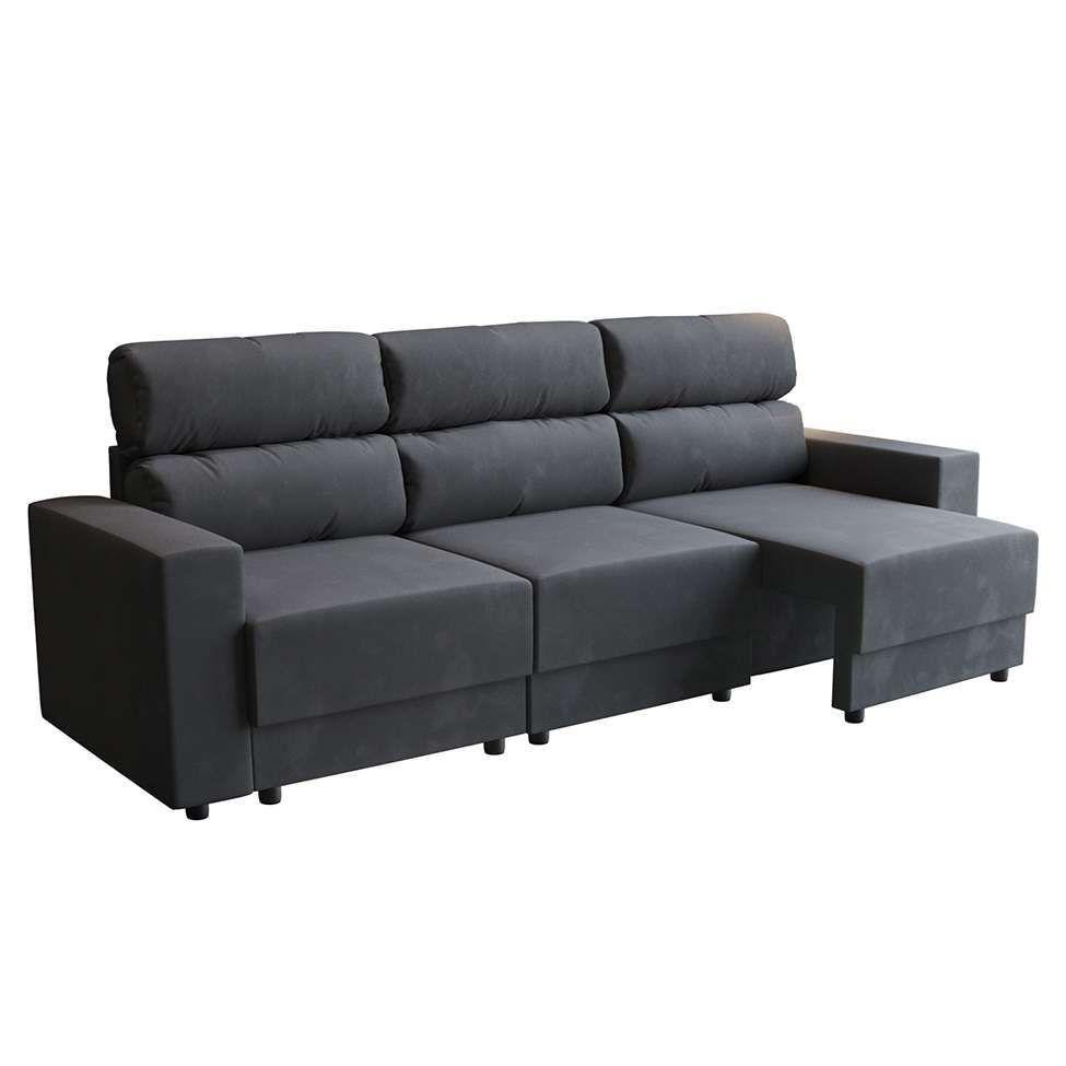 Sofá 3 Lugares Retrátil e Reclinável Videira Suede Grafite 210 cm Mobly Sofá 3 Lugares