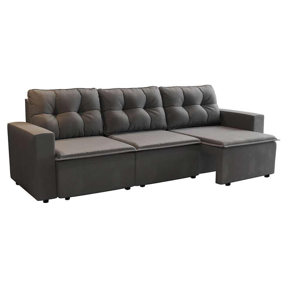 Sofá 3 Lugares Retrátil Nairóbi Suede Grafite 210 cm ...