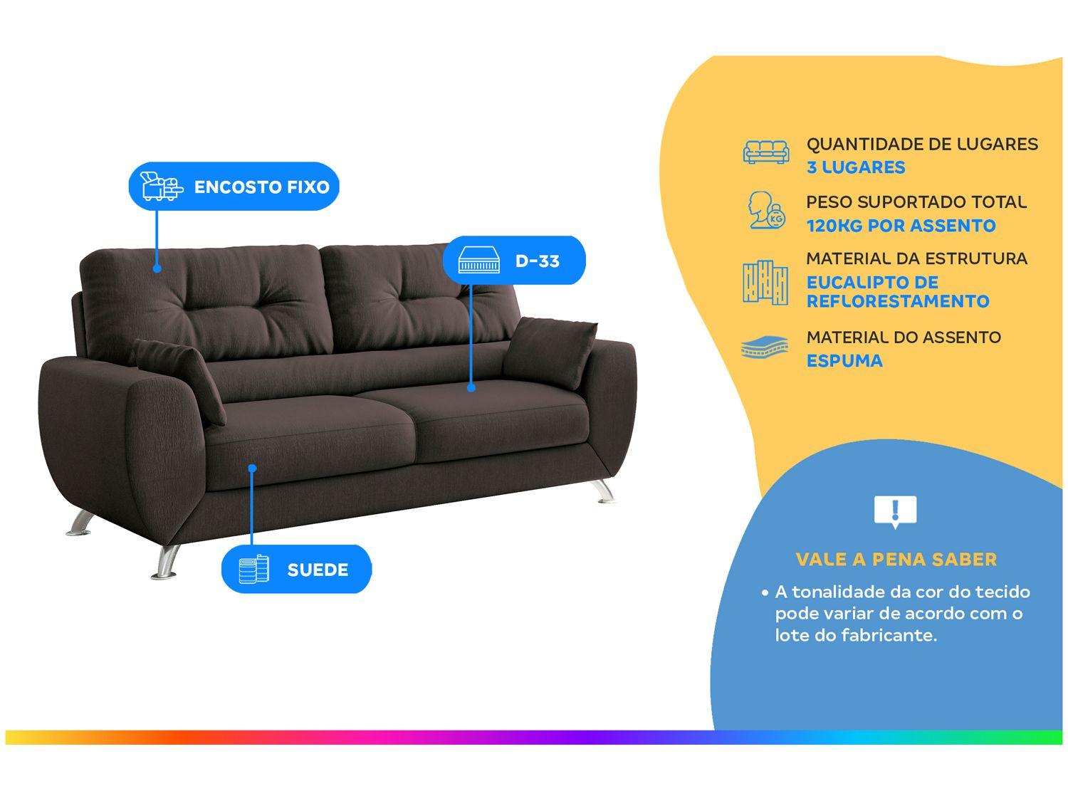 Sofá 3 Lugares Suede Amarilis Linoforte