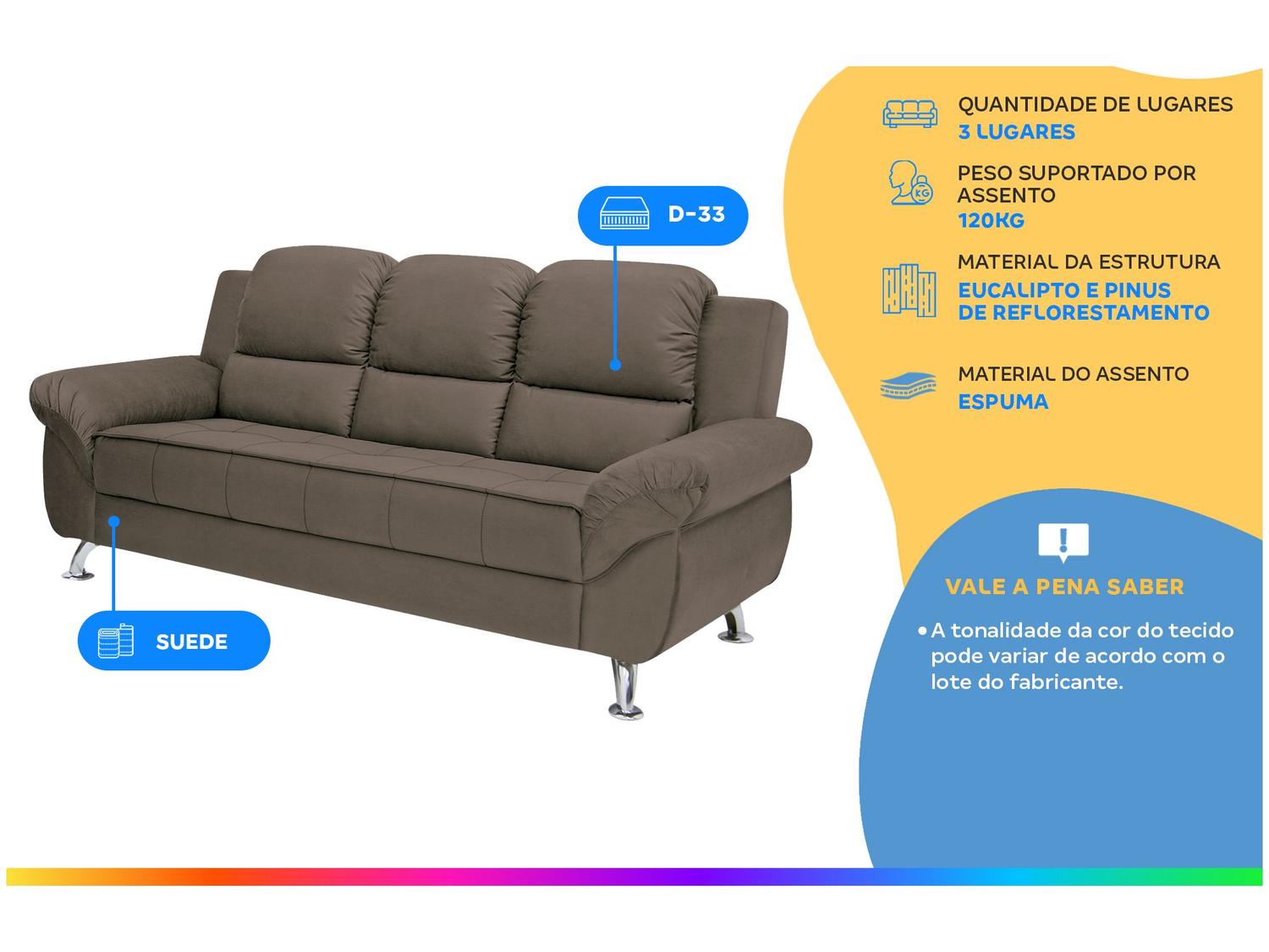 Sofá 3 Lugares Suede Marselha Linoforte