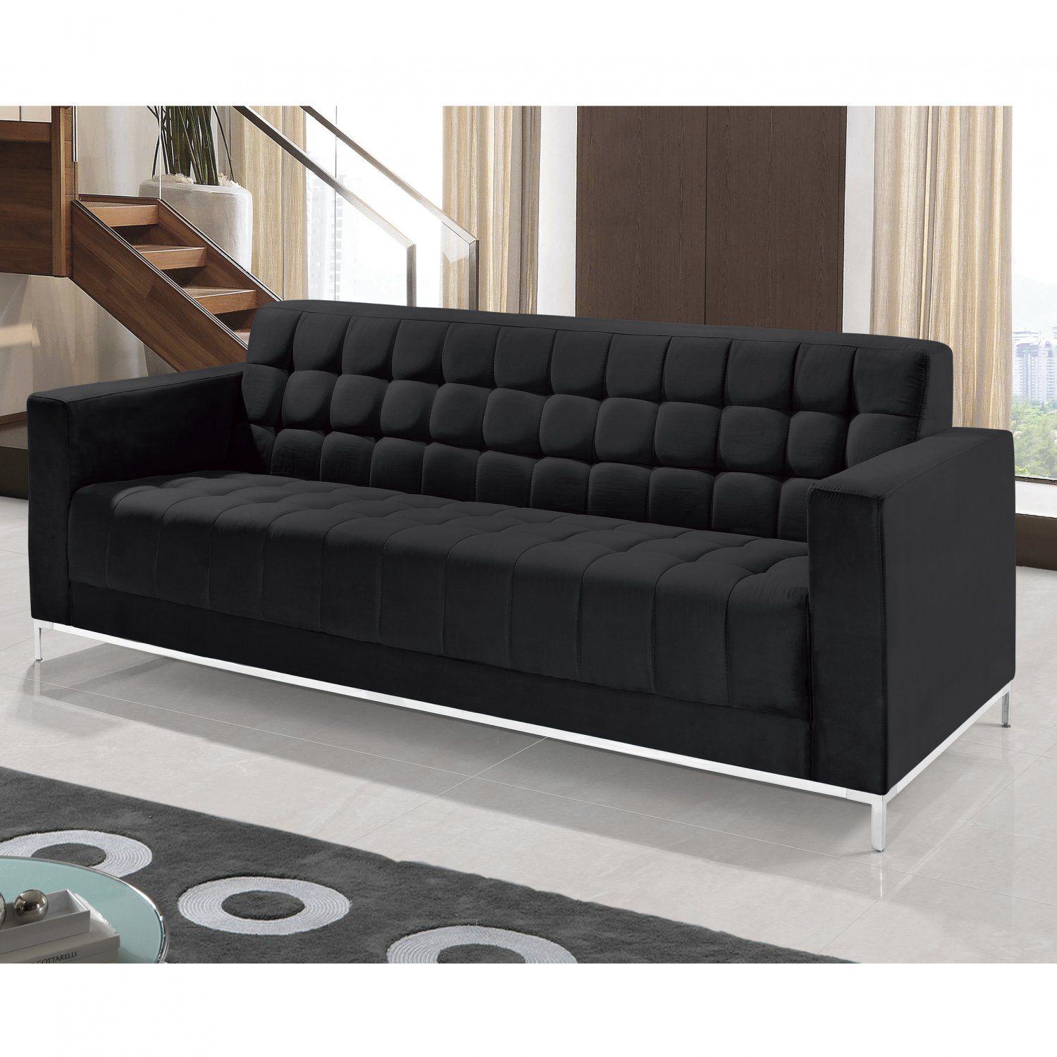Sofá 4 Lugares em Veludo Liso Classic 220cm Império Estofados Preto