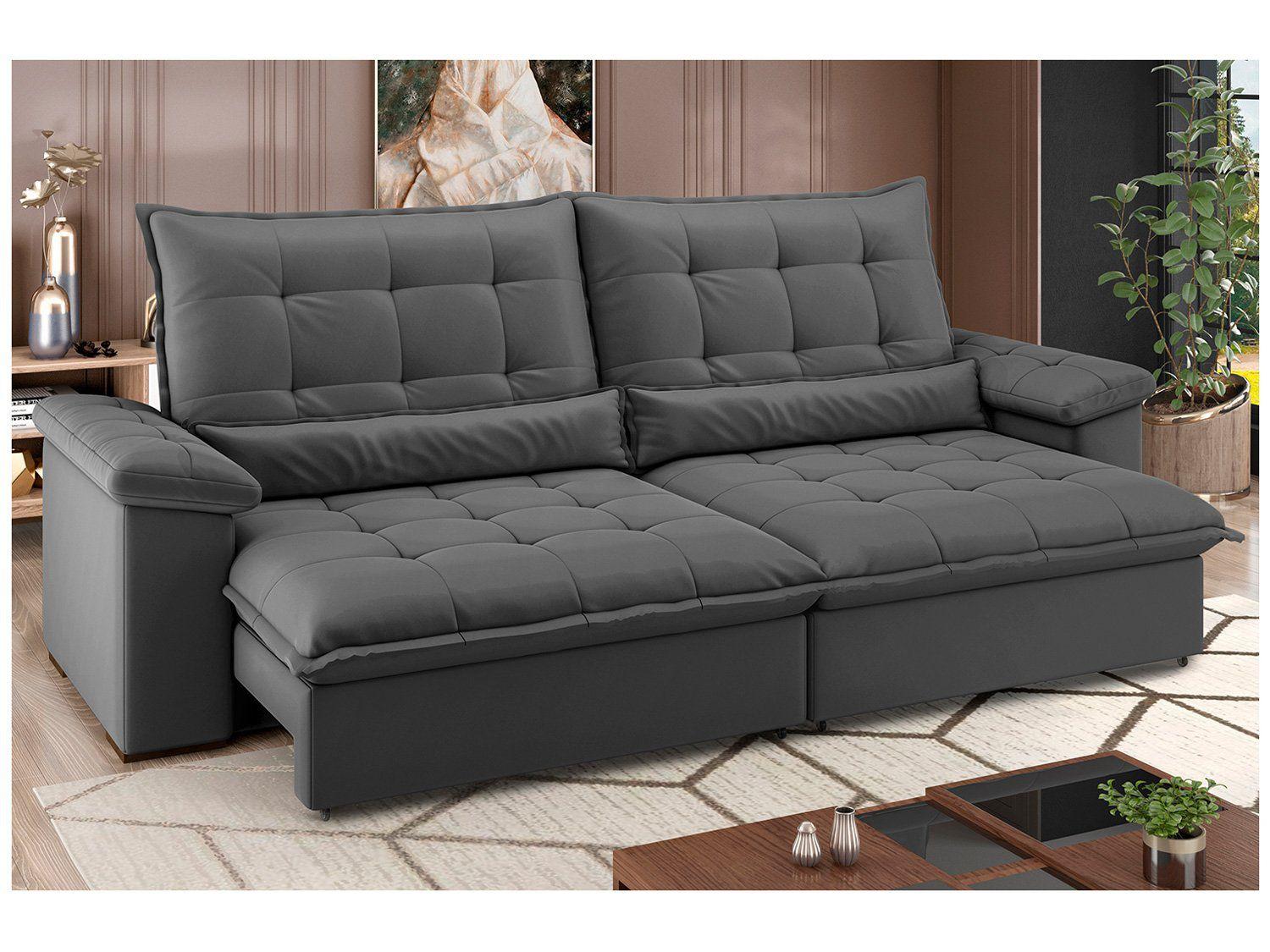 Sofá 4 Lugares Retrátil Reclinável Suede Veludo Molas Ensacadas Módena Flexforma Estofados