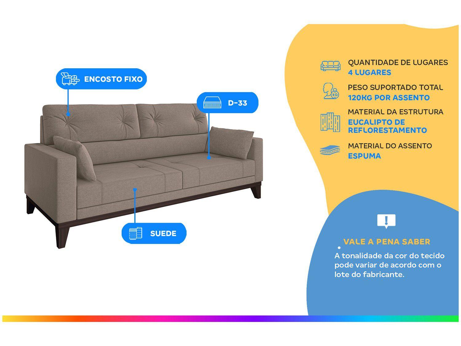Sofá 4 Lugares Suede Cannes Linoforte