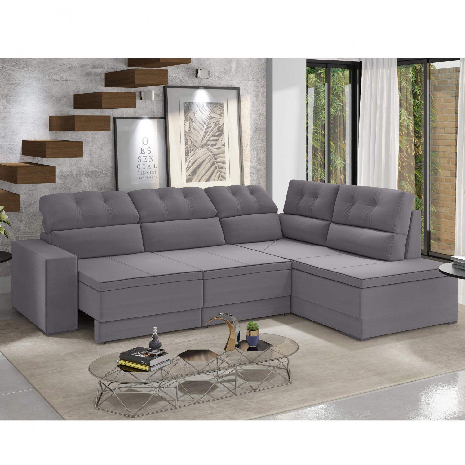 Sofá 5 Lugares Retrátil de Canto Suede Plush Veneza Espresso Móveis