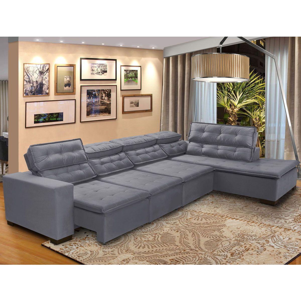 Sofá 7 Lugares de Canto Retrátil Reclinável Pillow Chaise E 3,70 x 2