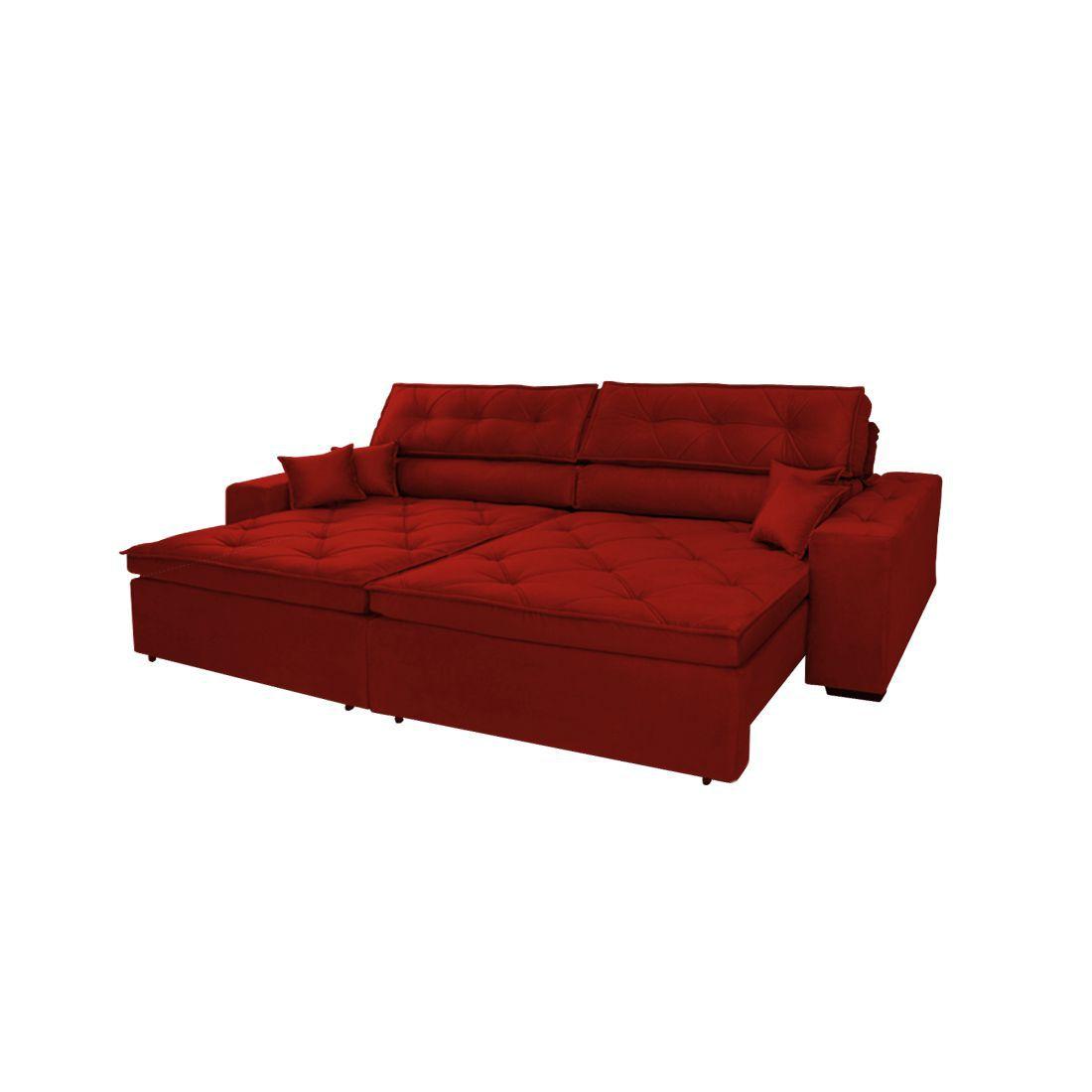 Sofá Áustria 3,52m Retrátil Reclinável Vermelho D'CASA ESTOFADOS