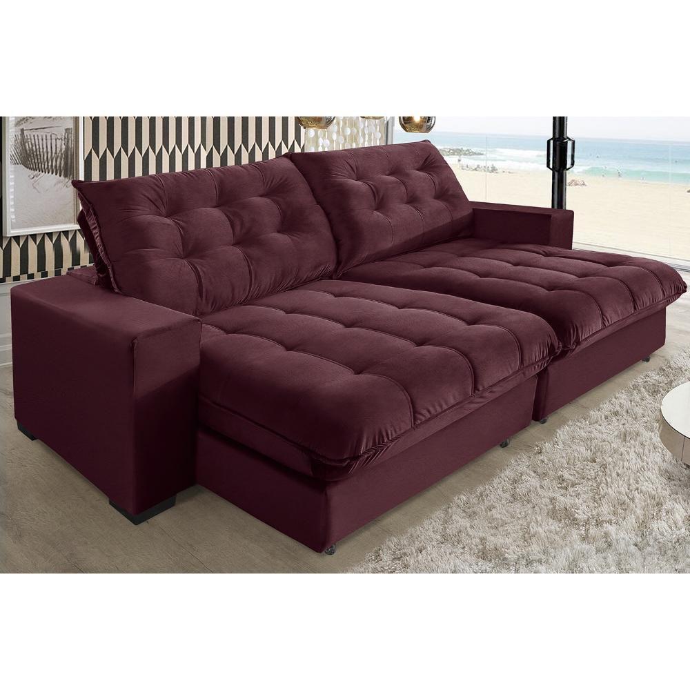 Sofá Califórnia Molas Ensacadas e Pillow Top 2,10m Vinho Sofá Casa