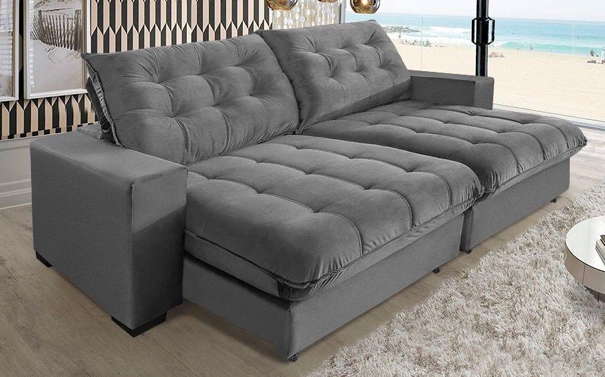 Sofá Califórnia Molas Ensacadas e Pillow Top 2,30m Cinza Sofá Casa