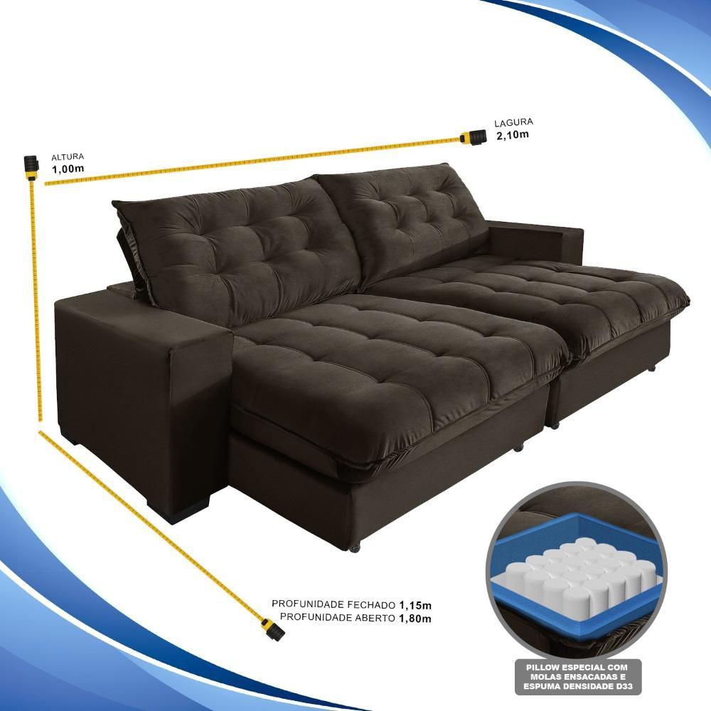 Sofá Califórnia Molas Ensacadas e Pillow Top 2,50m Café Sofá Casa