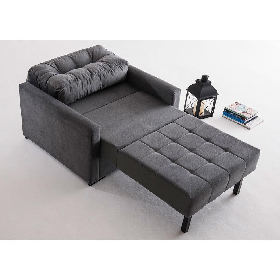 SofáCama 1 Lugar Solteiro Murilo Uno Veludo Cinza Sofani SofáCama