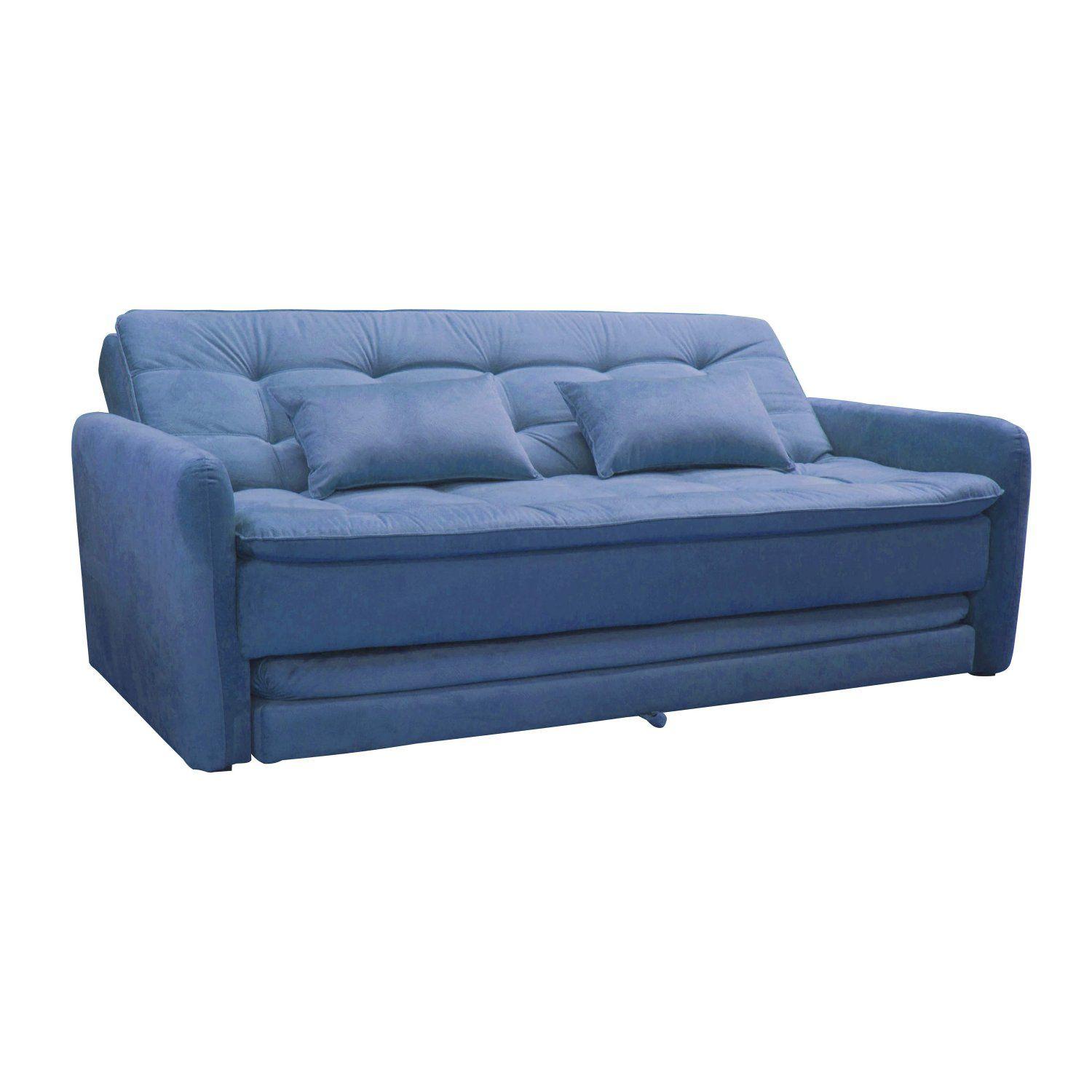 Sofá Cama 3 Lugares com 2 Almofadas Madalena Matrix Azul SofáCama