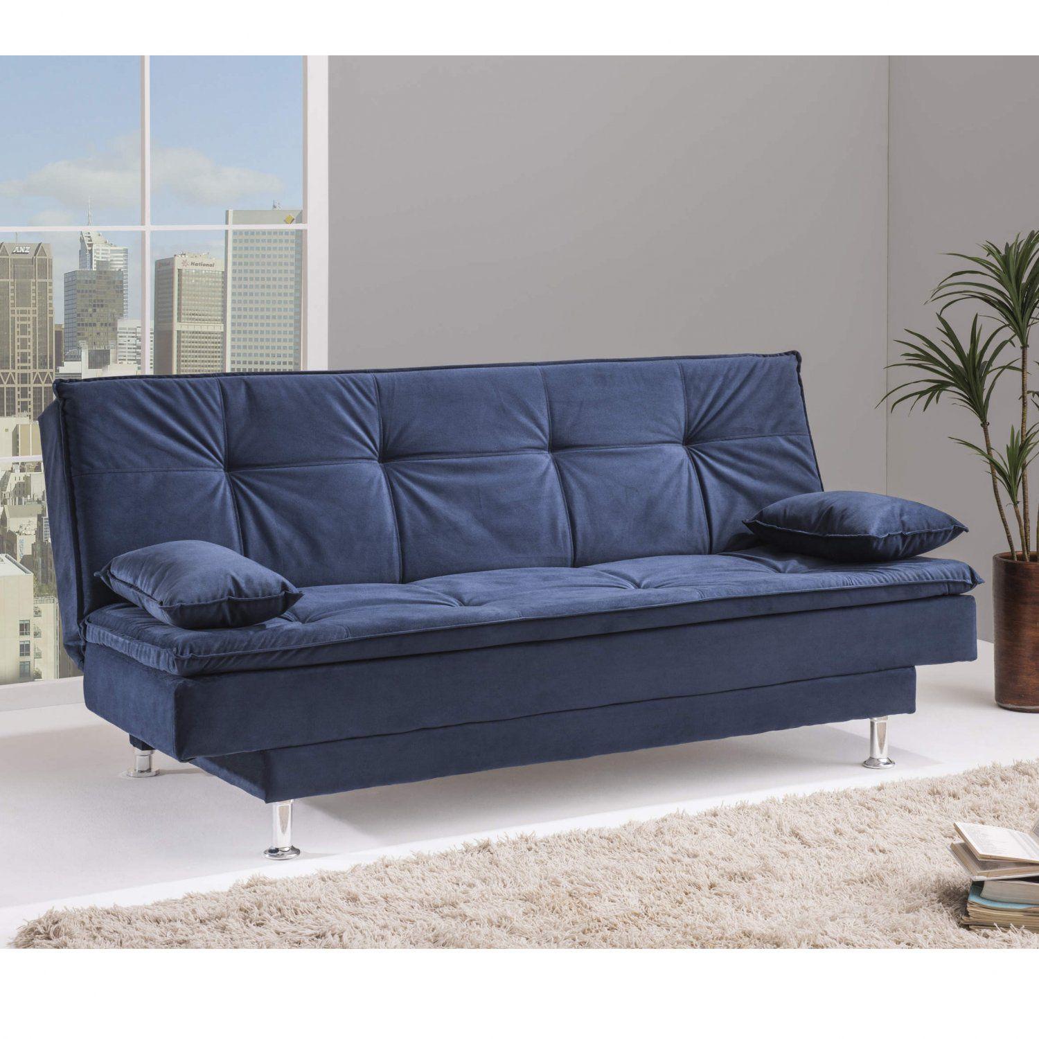 Sofá Cama 3 Lugares Dobrável Liverpool Arte Cúbica Estofados Azul