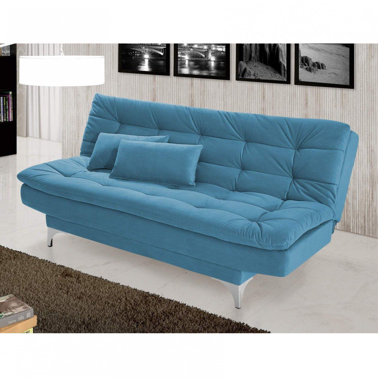 Sofá Cama 3 Lugares Pratic Siena Móveis Azul Turquesa Sofá 3 Lugares