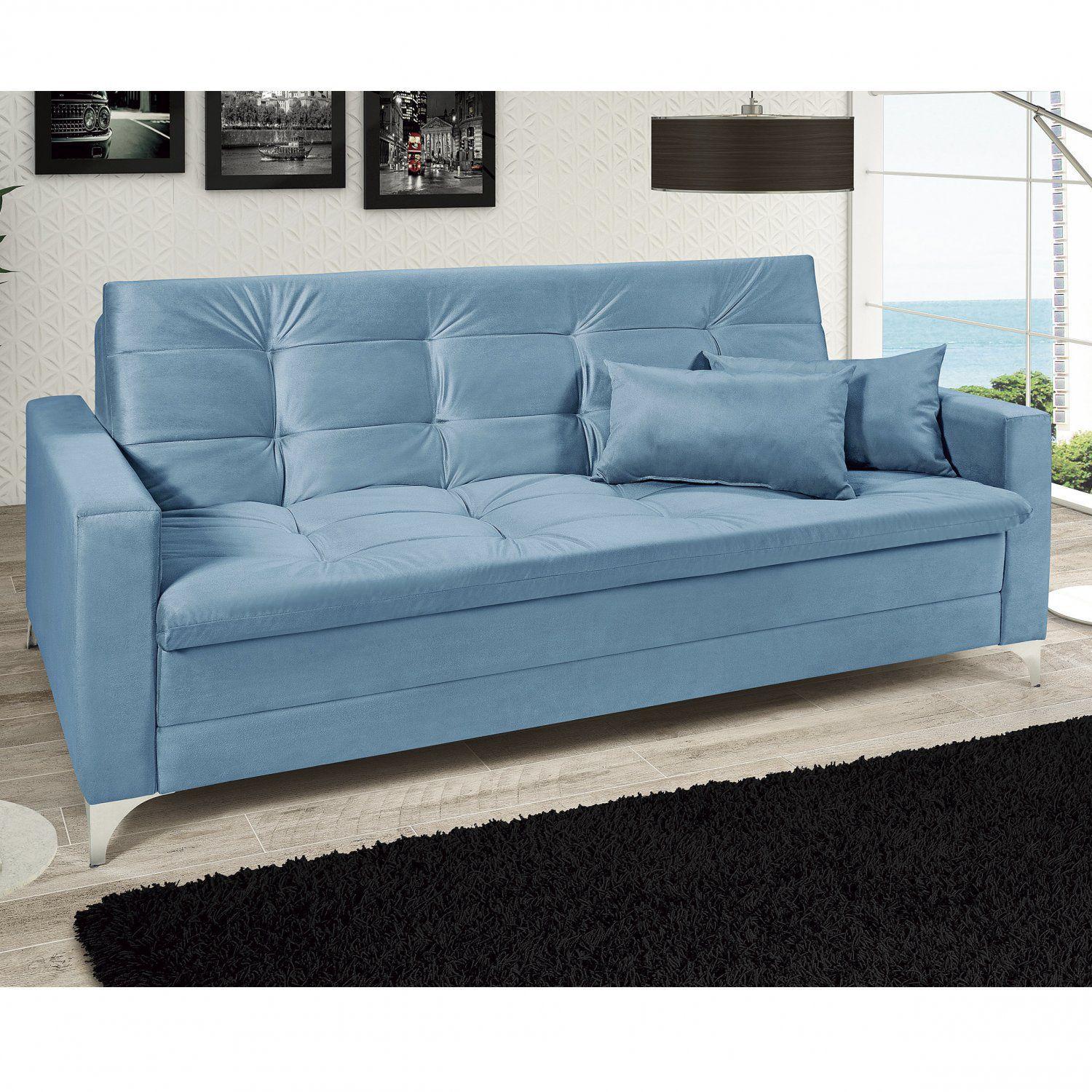 Sofá Cama 3 Lugares Reclinável Facility Império Estofados Azul Turquesa