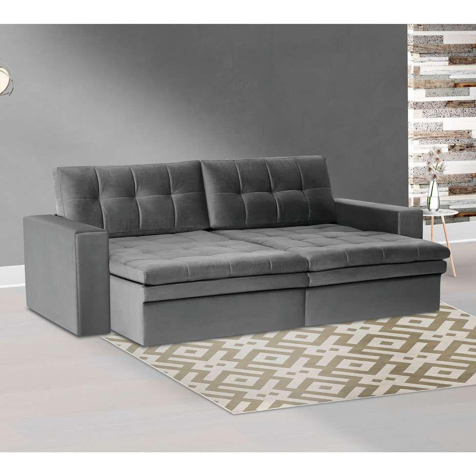 SofáCama 3 Lugares Retrátil e Reclinável Metrópolis Veludo Grafite 240