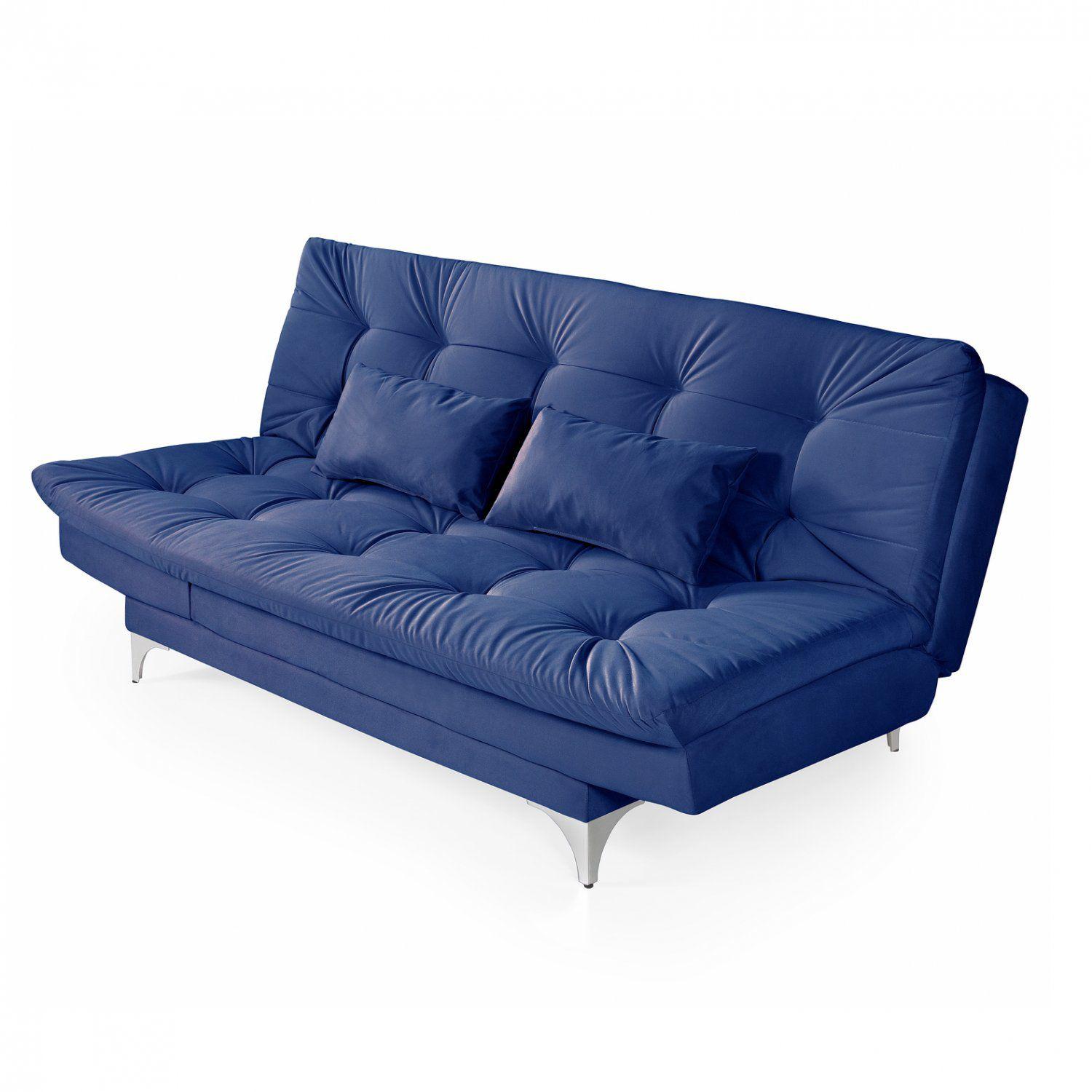 Sofá Cama 3 Lugares Versátil Império Estofados Azul Marinho Sofá 3