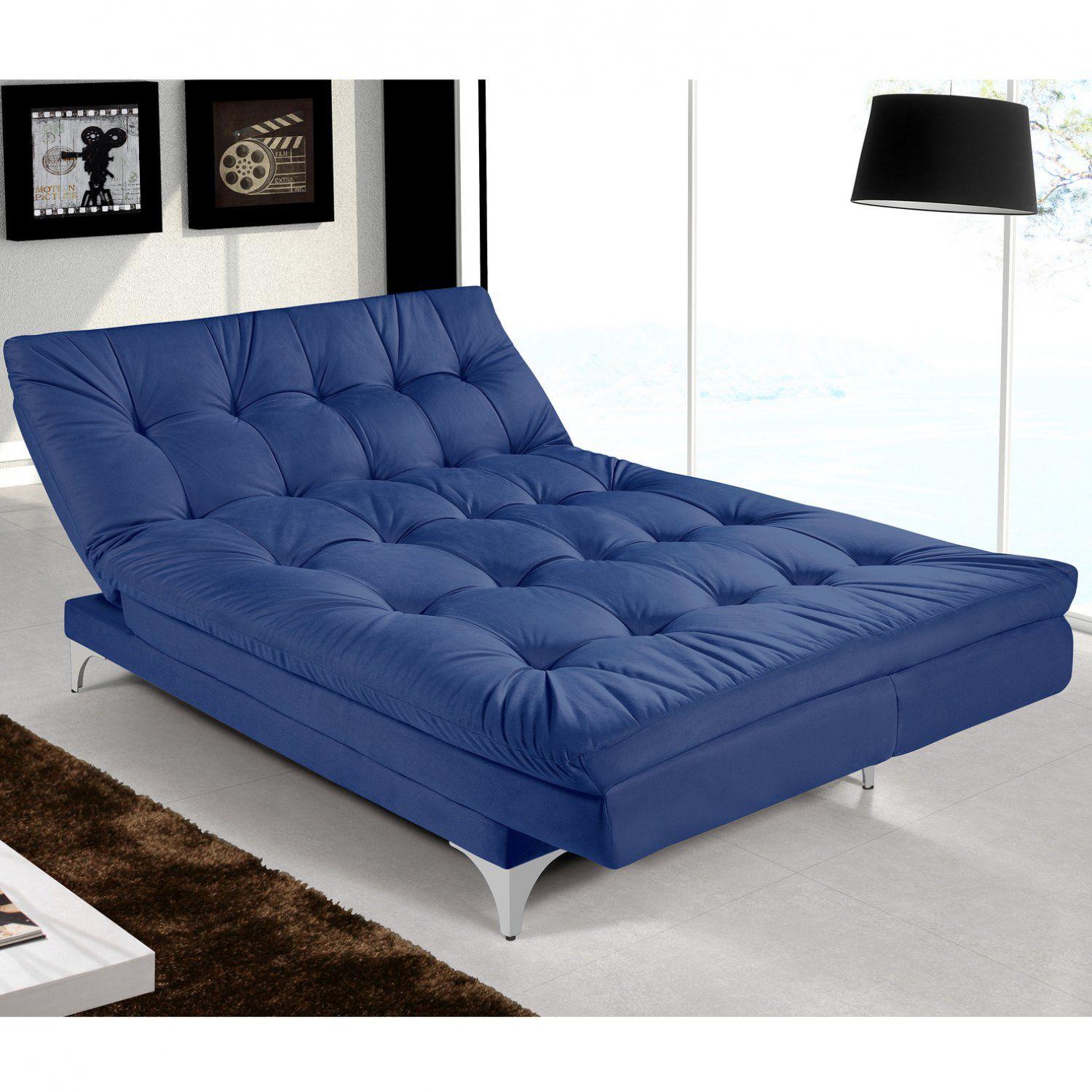 Sofá Cama 3 Lugares Versátil Império Estofados Azul Marinho Sofá 3