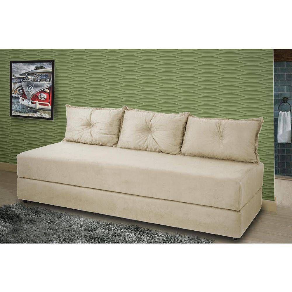 Sofá Cama Bicama 03 Lugares Slim Suede Bege Aifos Sofá