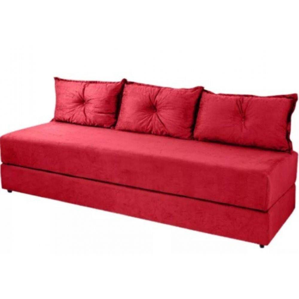 Sofá Cama Bicama 03 Lugares Slim Suede Vermelho Aifos Sofá
