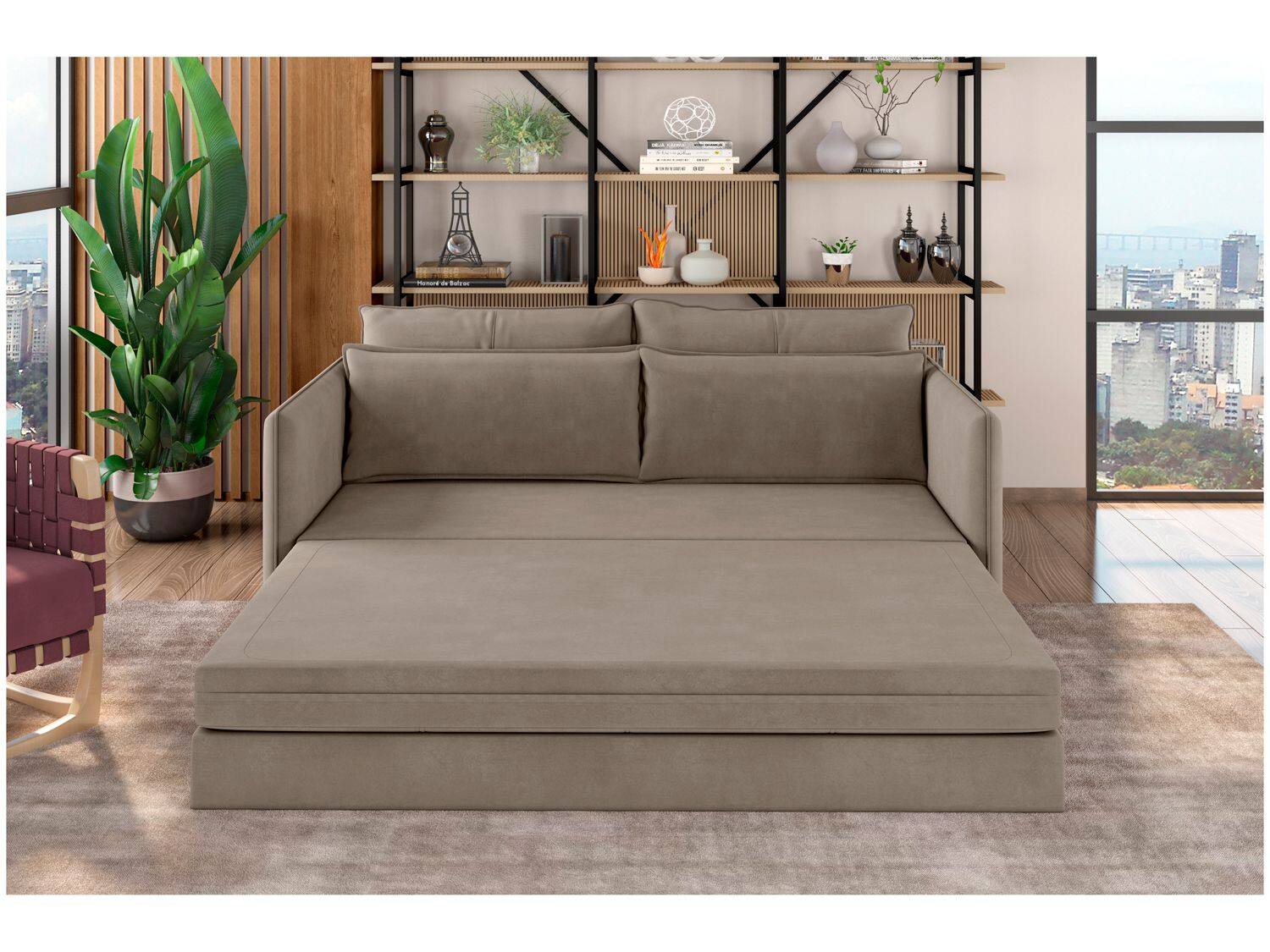 Sofá-cama Casal 2 Lugares Reclinável Retrátil Veludo Best House Luiza