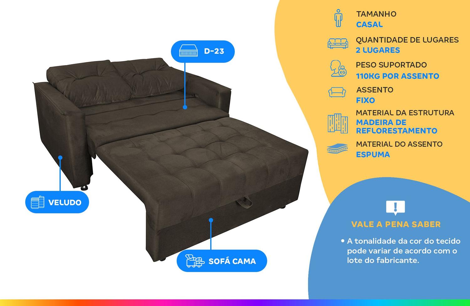 Sofá-cama Casal 2 Lugares Reclinável Veludo Matrix Drika