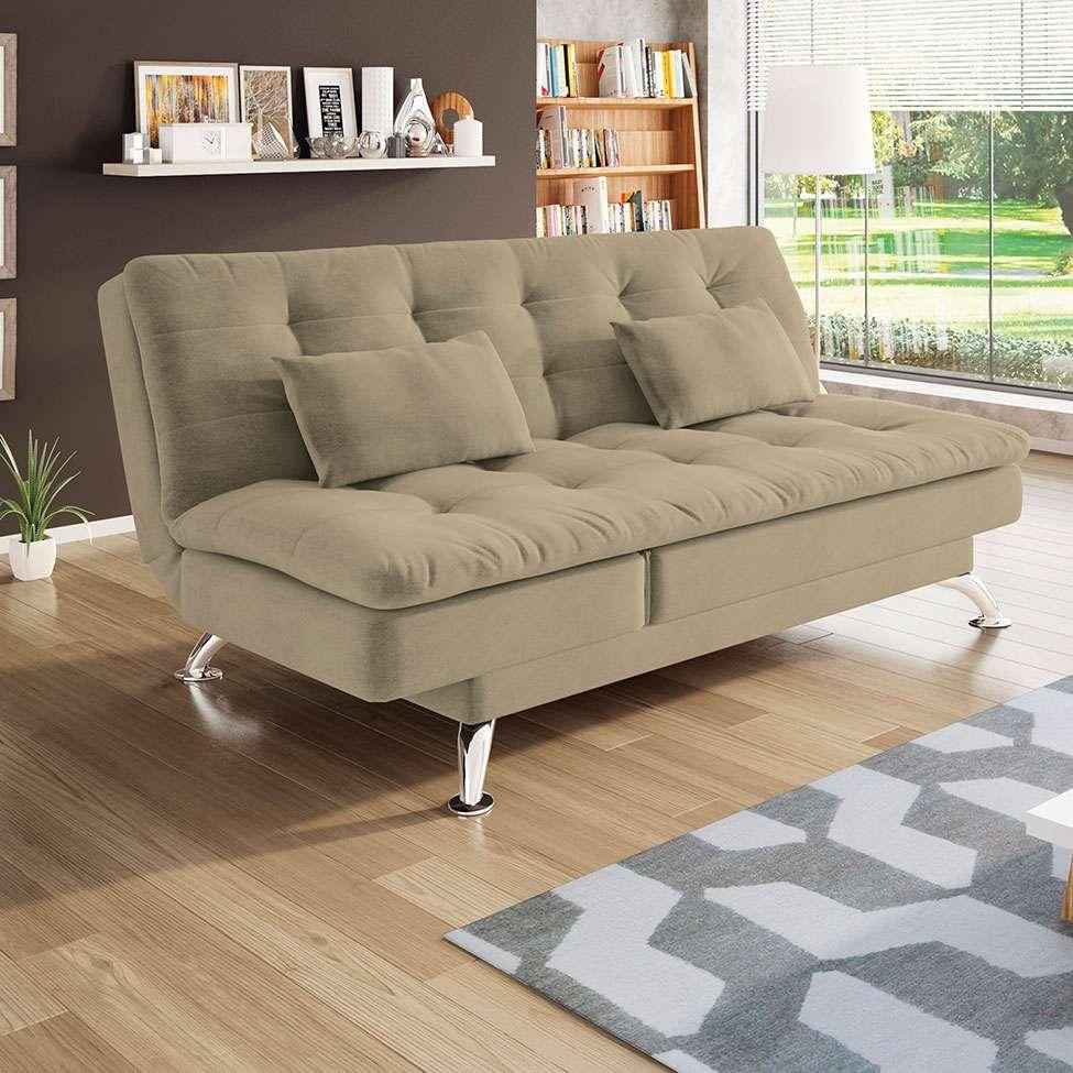 SofáCama Casal 3 Lugares Amanda Suede Bege Linoforte SofáCama