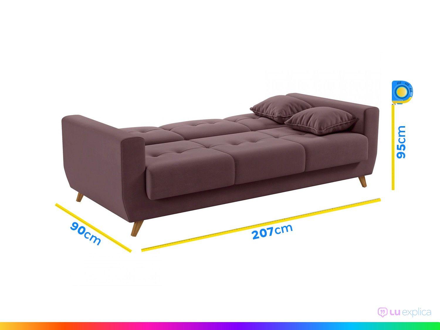 Sofá-cama Casal 3 Lugares com Baú Reclinável Veludo Matrix Pâmela