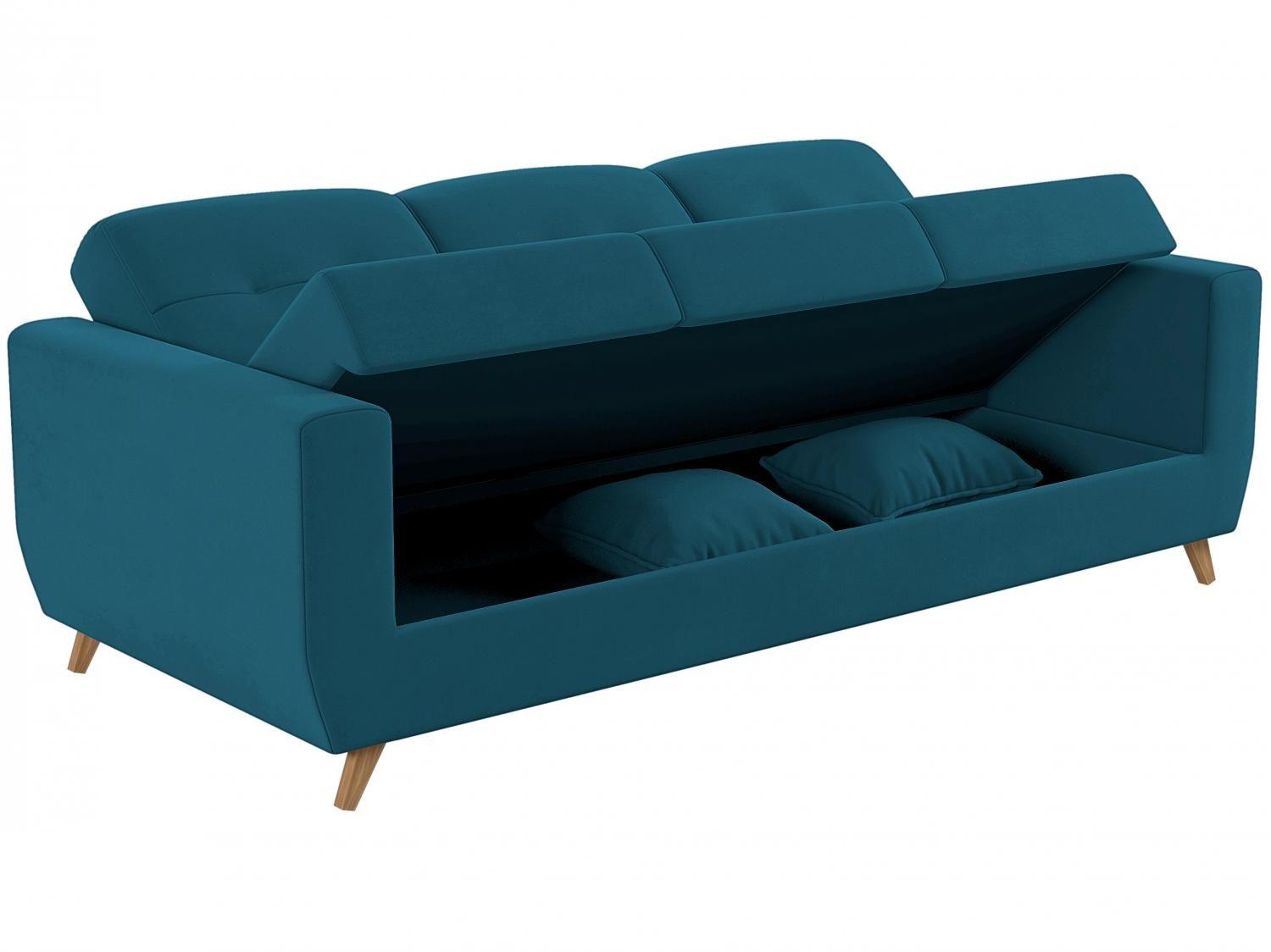 Sofá-cama Casal 3 Lugares com Baú Reclinável Veludo Matrix Pâmela