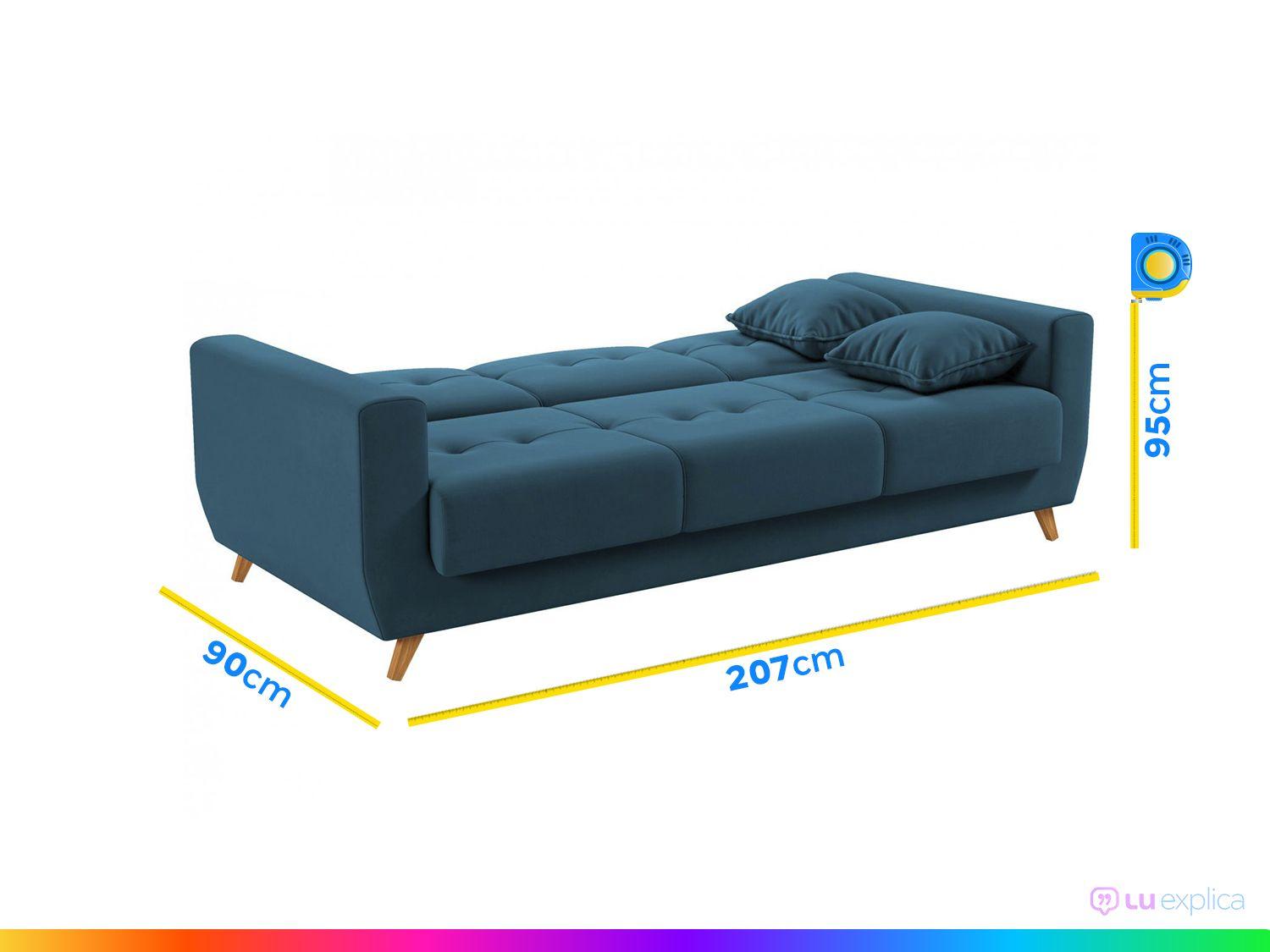 Sofá-cama Casal 3 Lugares com Baú Reclinável Veludo Matrix Pâmela